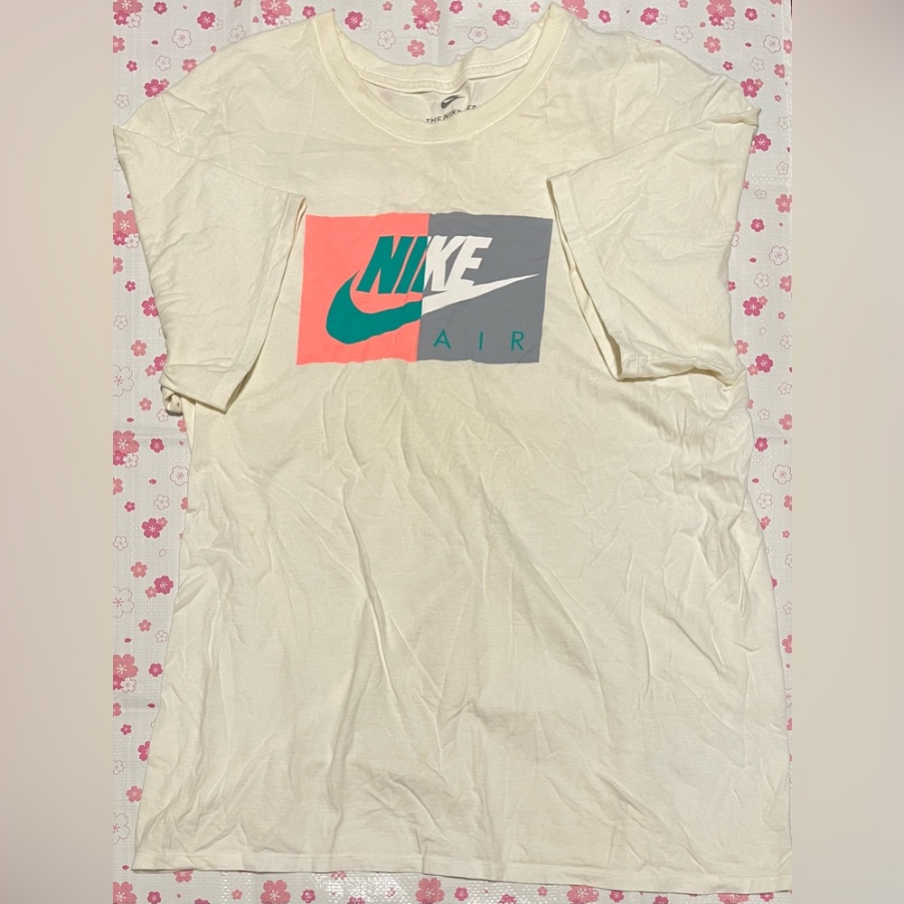 Nike Air Men's Athletic Cut Off-white Color Blocked Logo Gym Graphic Tee Size L